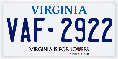 VA license plate VAF2922