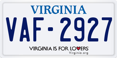 VA license plate VAF2927
