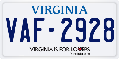 VA license plate VAF2928
