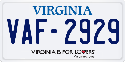 VA license plate VAF2929
