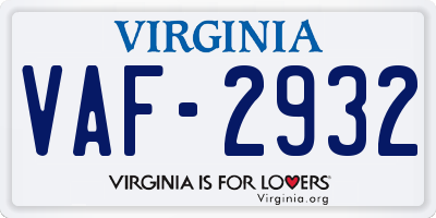 VA license plate VAF2932