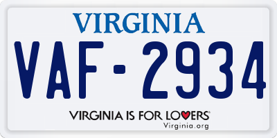 VA license plate VAF2934