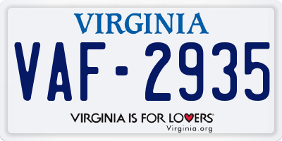 VA license plate VAF2935