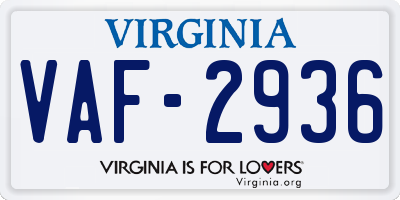 VA license plate VAF2936
