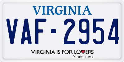 VA license plate VAF2954