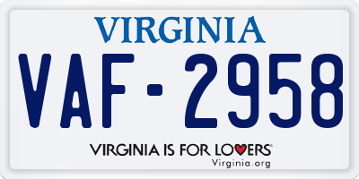 VA license plate VAF2958