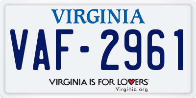 VA license plate VAF2961