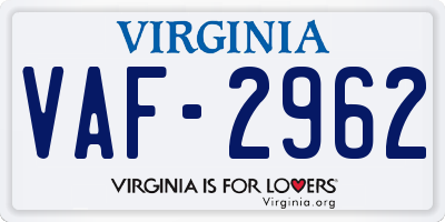 VA license plate VAF2962