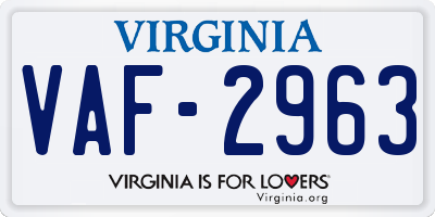 VA license plate VAF2963