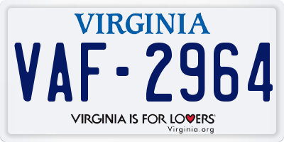 VA license plate VAF2964
