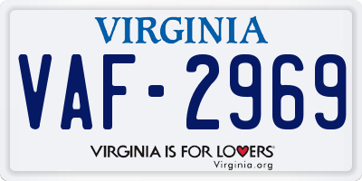 VA license plate VAF2969