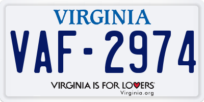 VA license plate VAF2974
