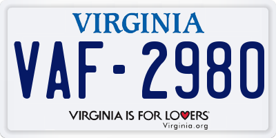 VA license plate VAF2980