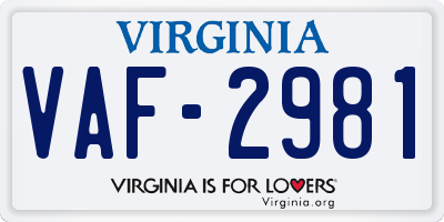 VA license plate VAF2981