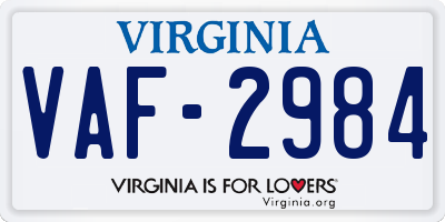 VA license plate VAF2984