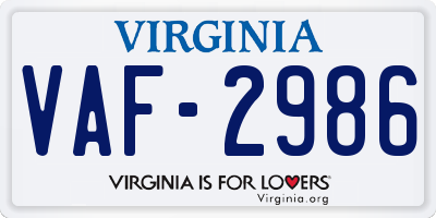 VA license plate VAF2986