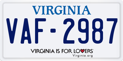 VA license plate VAF2987