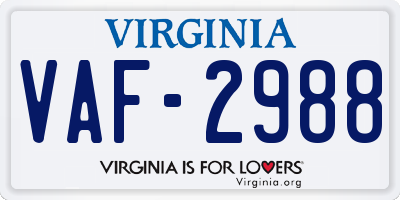 VA license plate VAF2988