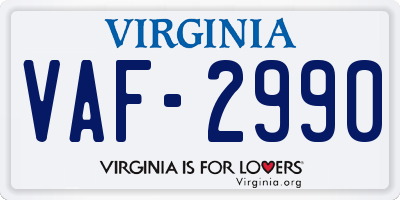 VA license plate VAF2990