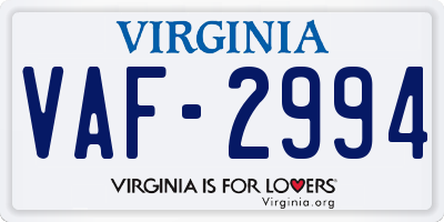 VA license plate VAF2994