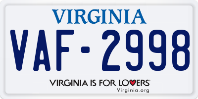 VA license plate VAF2998