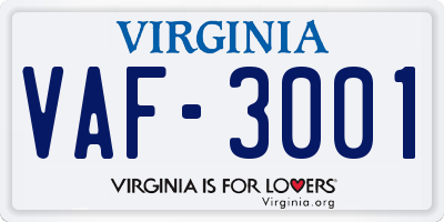 VA license plate VAF3001