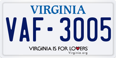 VA license plate VAF3005