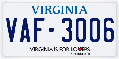 VA license plate VAF3006