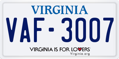 VA license plate VAF3007