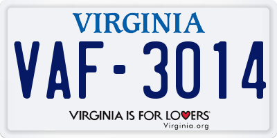 VA license plate VAF3014