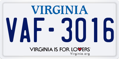 VA license plate VAF3016