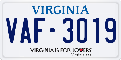 VA license plate VAF3019