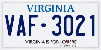 VA license plate VAF3021