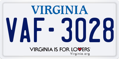 VA license plate VAF3028