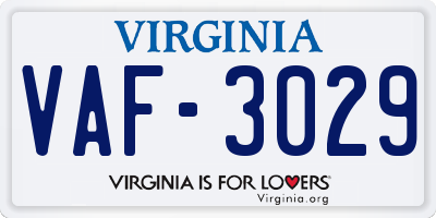 VA license plate VAF3029