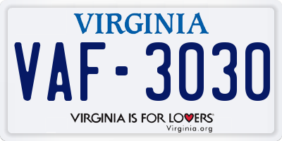 VA license plate VAF3030
