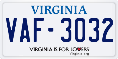 VA license plate VAF3032