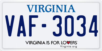 VA license plate VAF3034