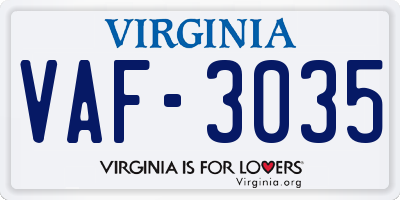 VA license plate VAF3035