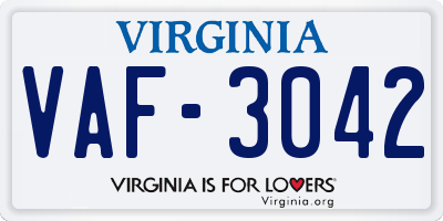 VA license plate VAF3042