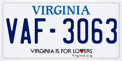 VA license plate VAF3063