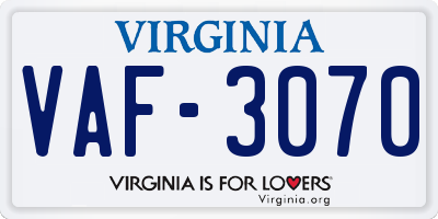 VA license plate VAF3070
