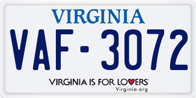 VA license plate VAF3072