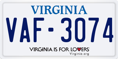 VA license plate VAF3074