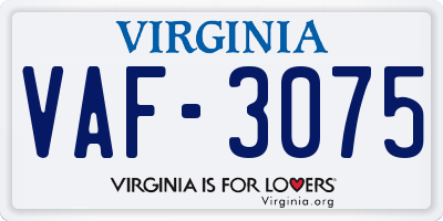 VA license plate VAF3075