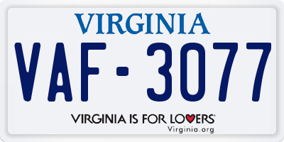 VA license plate VAF3077