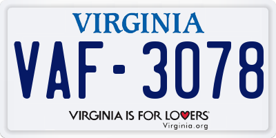 VA license plate VAF3078