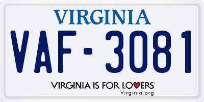 VA license plate VAF3081