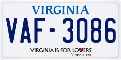 VA license plate VAF3086