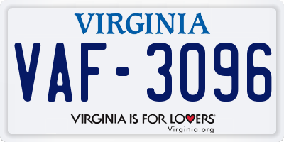 VA license plate VAF3096